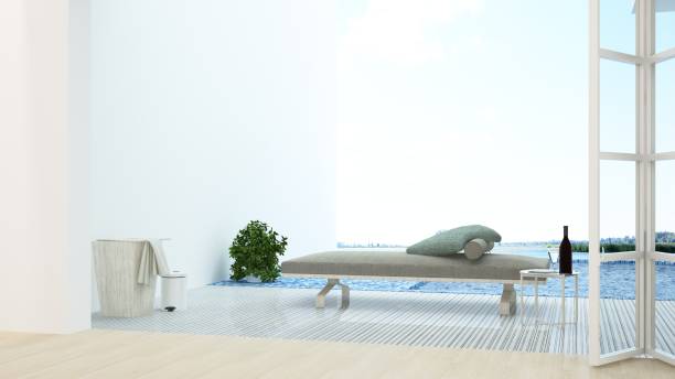 istock Interior relax space connect swimming pool and 3d rendering - nature view background 992927750