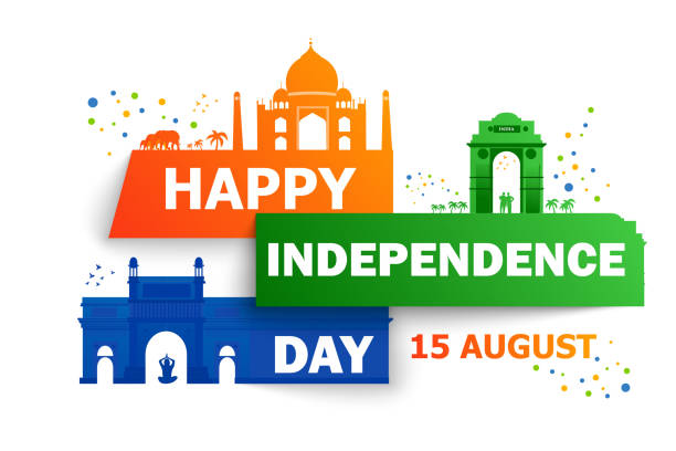 Happy Independence Day of India for 15th August. Famous monument of India in Indian background. Vector illustration EPS10 Happy Independence Day of India for 15th August. Famous monument of India in Indian background. Vector illustration EPS10 Happy Independence Day stock illustrations