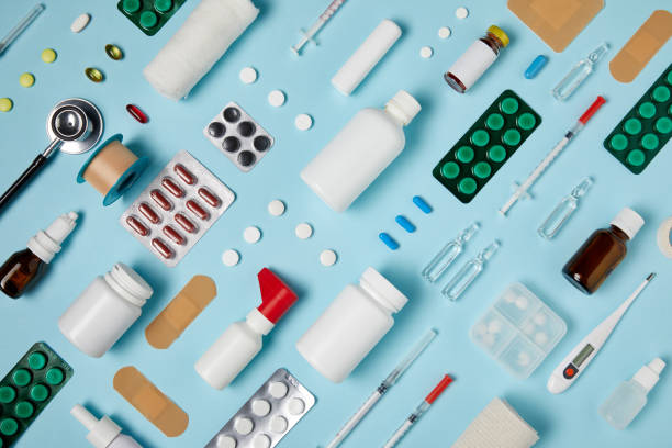 istock full frame shot of composed different medical supplies on blue surface 992959416