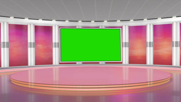 Television studio, virtual set. stock photo