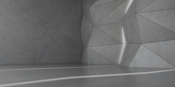 istock 3D stimulate of concrete polygon interior space with sun light cast the shadow on the wall and floor,Perspective of minimal design architecture,3d rendering 992989132