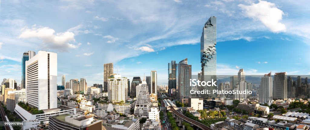 Bangkok Cityscape Business District Panorama View with Height Building in Afternoon Bangkok Stock Photo