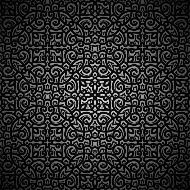 ilustrações de stock, clip art, desenhos animados e ícones de vintage black background with swirly pattern - wallpaper pattern old fashioned black renaissance