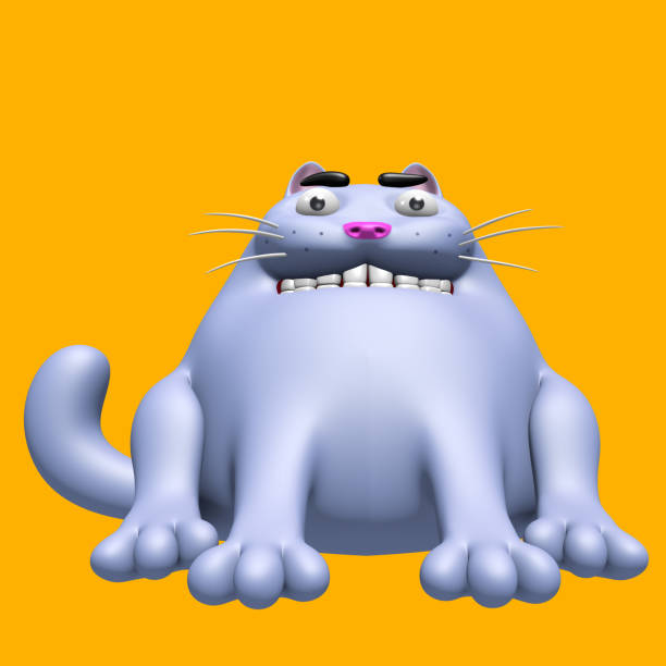 Cute fat cat. 3D illustration. Funny cartoon character.