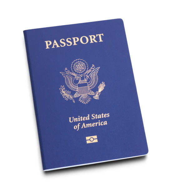 USA Passport Blue United States of America Passport Isolated on a White Background. blue us passport cover stock pictures, royalty-free photos & images