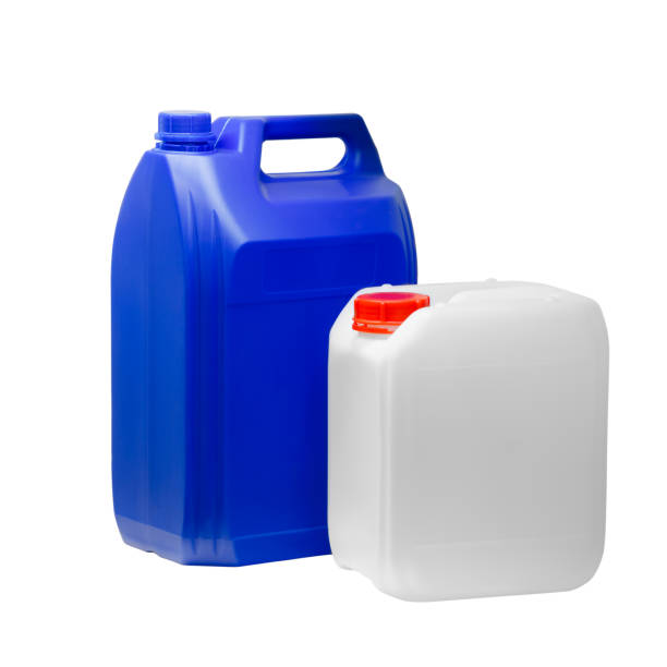 istock White and blue plastic jerrycan canisters in a row isolated on white background for web banner 993073924