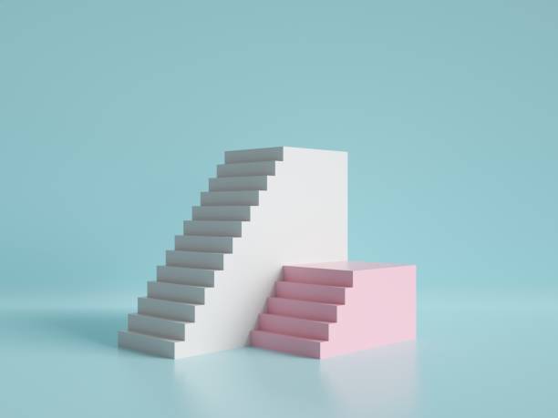 istock 3d render, abstract minimal background, pink and white stairs, podium, pastel colors 993080090
