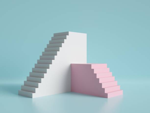 renderização 3d abstrato mínimo, escadas-de-rosa e brancas, pódio, cores pastel - ladder company 1 - fotografias e filmes do acervo