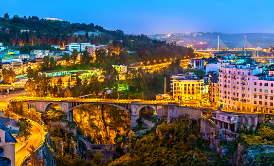 Skyline of Constantine at sunset. Algeria, North Africa