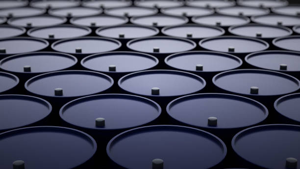 3d illustration of barrels with oil