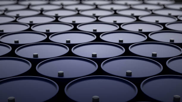 3d illustration of barrels with oil - indústria petrolífera imagens e fotografias de stock