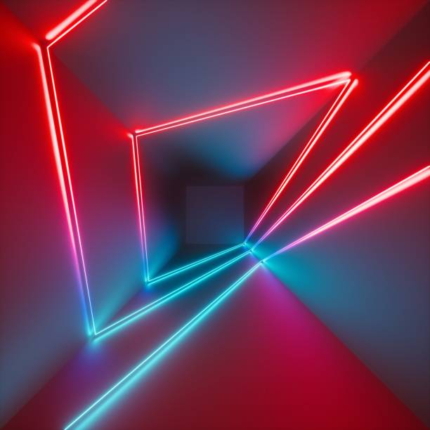 istock 3d render, infrared spectrum, neon lights, laser show, glowing lines, virtual reality, abstract fluorescent background, optical illusion, cubic room, corridor, night club interior 993085792