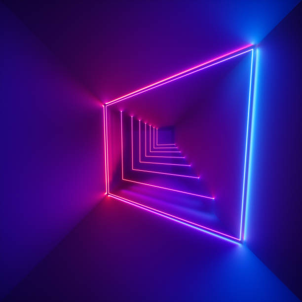 istock 3d render, ultraviolet spectrum, neon lights, laser show, glowing lines, virtual reality, abstract fluorescent background, optical illusion, cubic room, corridor, night club interior 993085940