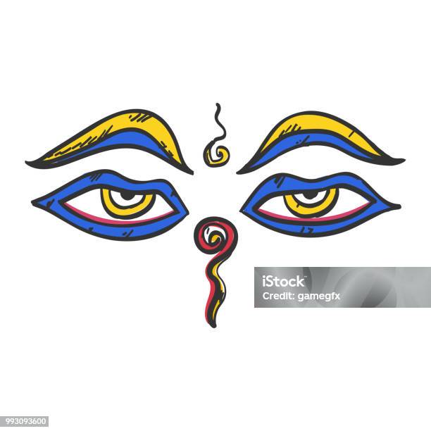 Buddha Wisdom Eyes Buddhism Icon Flat Web Sign Symbol Logo Label Stock Illustration - Download Image Now