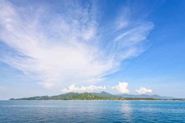Beautiful nature landscape of sky and blue sea in summer at Ko Pha Ngan island in Gulf of Thailand is a famous attractions of Surat Thani province, Thailand