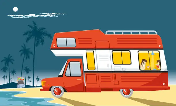 Vector illustration of Caravan and silent beach