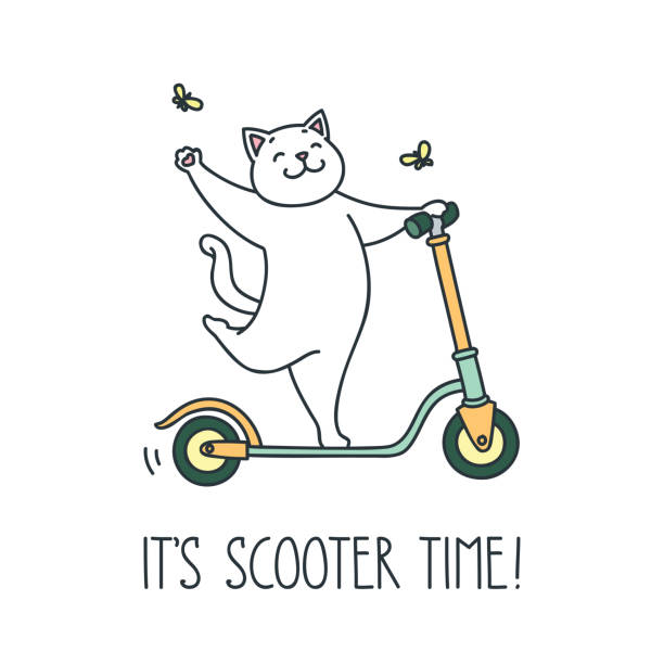 es ist zeit für scooter! - butterfly cartoon symbol push scooter stock-grafiken, -clipart, -cartoons und -symbole