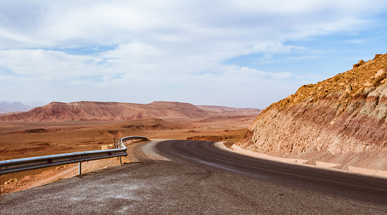 Desert Highway stretches to the horizon in the Mojave Desert.