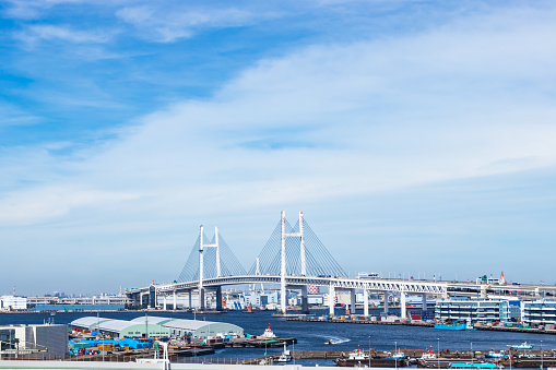 Aerial photo from a drone of The Queen Elizabeth Bridge II, spanning from Thurrock in Essex to Dartford in Kent