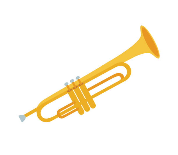 ilustraciones, imágenes clip art, dibujos animados e iconos de stock de trompeta de oro aislada sobre fondo blanco. ilustración de vector de trompeta. instrumento musical de viento. - bugle