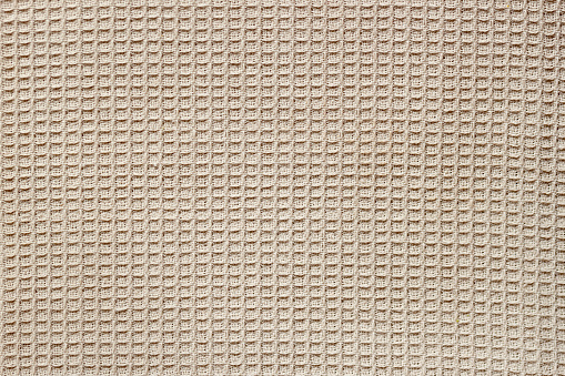 Waffle Fabric With Visible Texture Space For Text Web Print Design Elements Closeup Of Light Natural Cotton Texture Pattern For Backdrop Stock Photo - Download Image Now - iStock