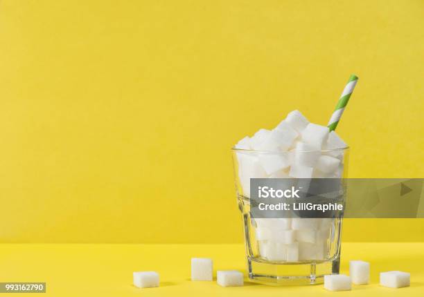 Glass Sugar Cubes Weight Control Diet Health Detox Concept Stock Photo - Download Image Now