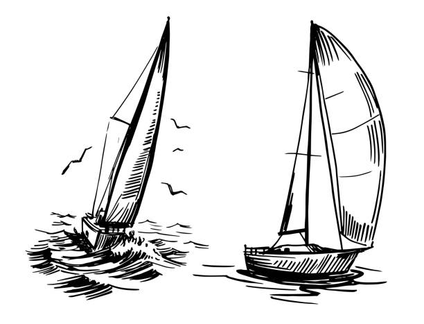 Du thuyền trên mặt nước. Vẽ tay phác thảo minh họa được chuyển đổi thành vector.