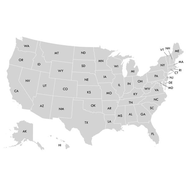ilustraciones, imágenes clip art, dibujos animados e iconos de stock de mapa de estados unidos con estados corto - mapas