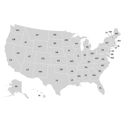 USA map with states short
