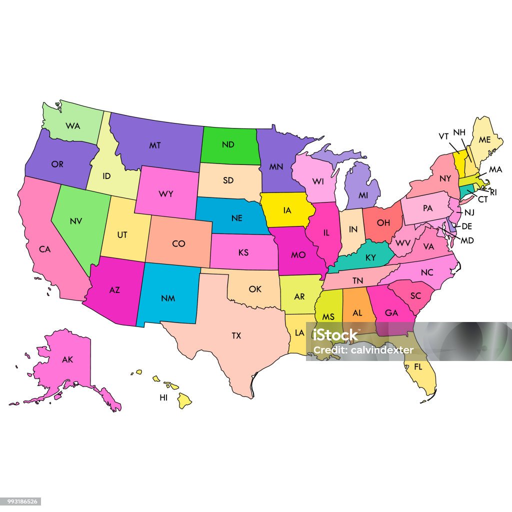 Ilustración de Mapa De Estados Unidos Con Nombres De Estados Corto y más  Vectores Libres de Derechos de Alaska - Estado de los EE. UU. - iStock