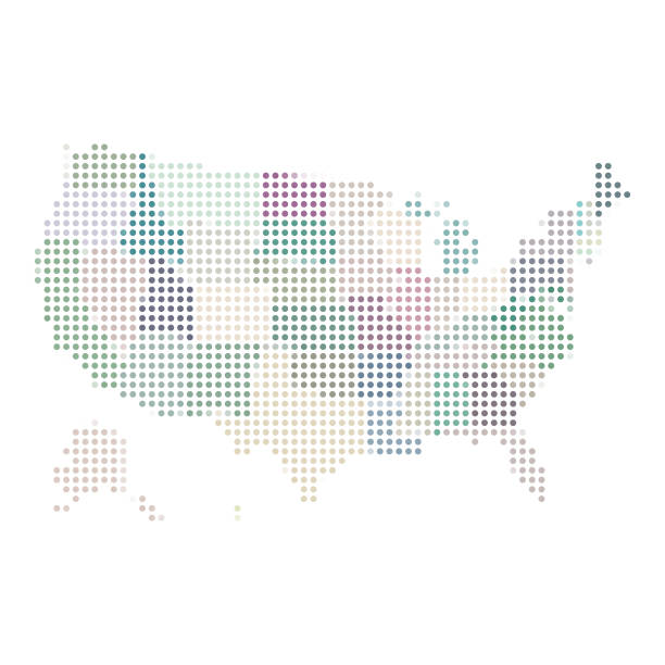 USA map built rounds shapes Vector illustration of a map of the United States of America built with random geometric shapes alaska us state stock illustrations