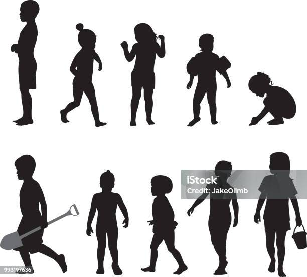 Beach Kids Silhouettes Stock Illustration - Download Image Now - Child, In Silhouette, Cut Out