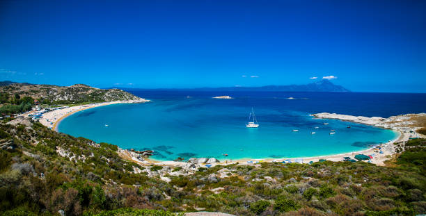 Beautiful Kriaritsi beach on the east coast of Sithonia, Halkidiki, Greece. Beautiful Kriaritsi beach on the east coast of Sithonia on Halkidiki, Greece. halkidiki beach stock pictures, royalty-free photos & images