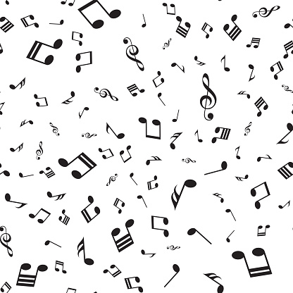 Seamless pattern with falling music notes. Vector
