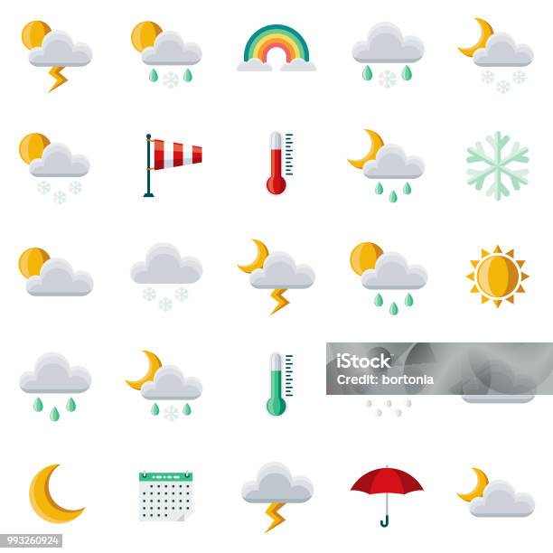 Weather Flat Design Icon Set Stock Illustration - Download Image Now - Icon Symbol, Weather, Moon