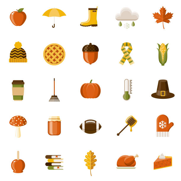 秋フラット デザイン アイコンを設定 - crop harvesting autumn food点のイラスト素材／クリップアート素材／マンガ素材／アイコン素材