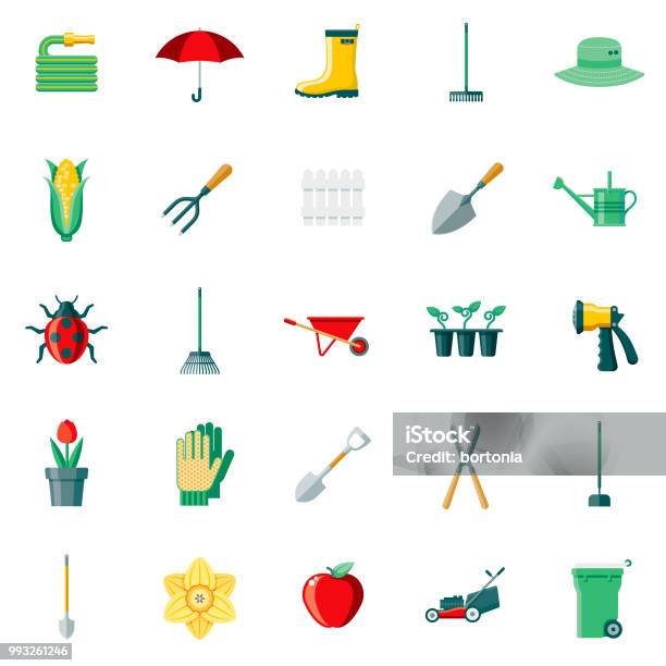 Gardening Supplies Flat Design Icon Set Stock Illustration - Download Image Now - Gardening, Vegetable Garden, Icon Symbol