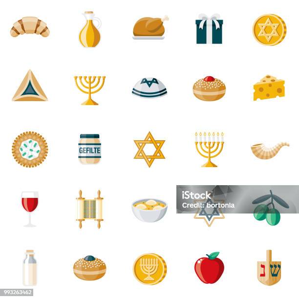 Hanukkah Flat Design Icon Set Stock Illustration - Download Image Now - Hanukkah, Icon Symbol, Judaism