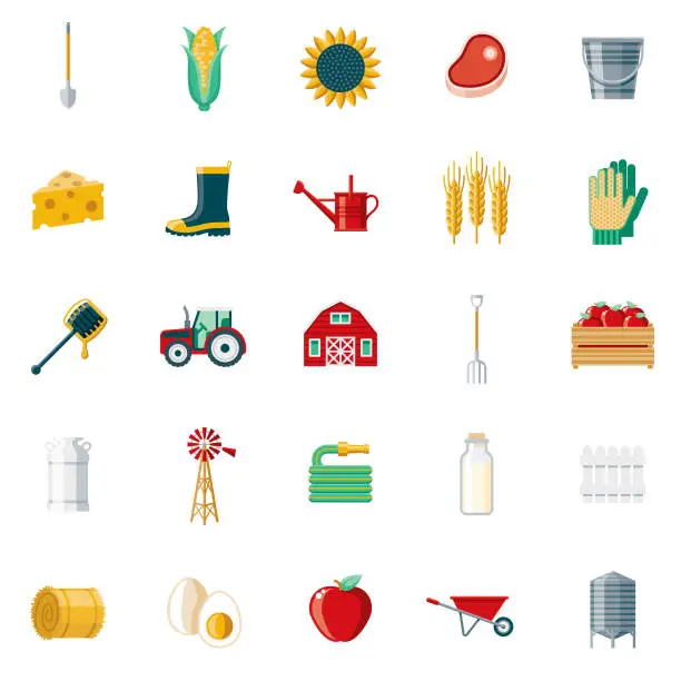 Vector illustration of Farming & Agriculture Flat Design Icon Set