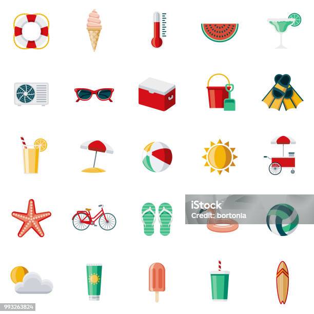 Summer Flat Design Icon Set Stock Illustration - Download Image Now - Summer,  Beach, Icon Symbol - iStock