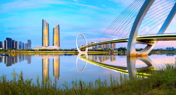 Cityscape of Nanjing, China China Nanjing city skyline and modern buildings, twilight landscape. nanjing stock pictures, royalty-free photos & images