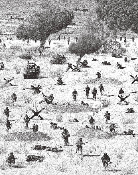 ilustraciones, imágenes clip art, dibujos animados e iconos de stock de 2 ª guerra mundial desembarco de normandía en la playa de omaha - allied forces illustrations