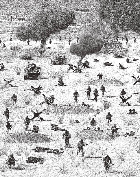 ilustrações de stock, clip art, desenhos animados e ícones de ww2 normandy invasion on omaha beach - military us military tank land vehicle