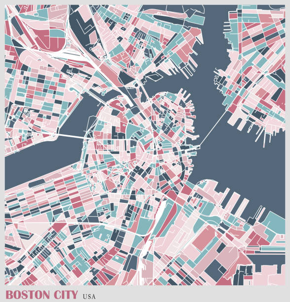 波士頓城市地圖藝術插圖 - boston 幅插畫檔、美工圖案、卡通及圖標