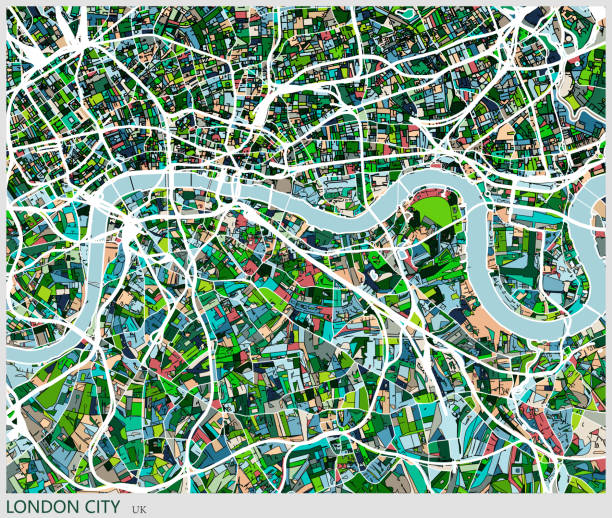 renk lump &amp; stil londra şehir sanat haritası - londra i̇ngiltere illüstrasyonlar stock illustrations