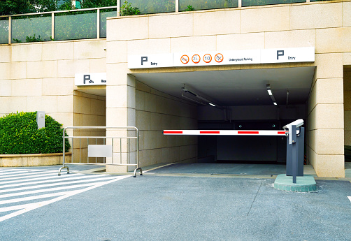 Ramp access to underground public parking garage