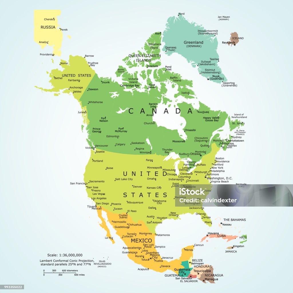 Political map of North America Vector illustration of the political map of North America. Map stock vector