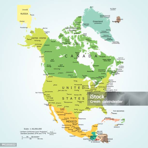 Political Map Of North America Stock Illustration - Download Image Now - Map, USA, City