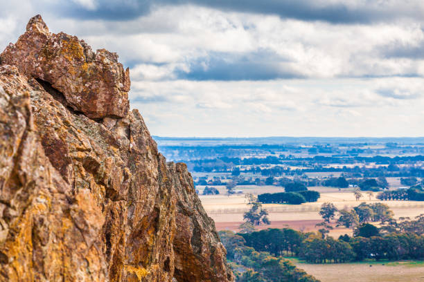 Hanging Rock  and countryside in Macedon Ranges, Melbourne, Australia stock photo