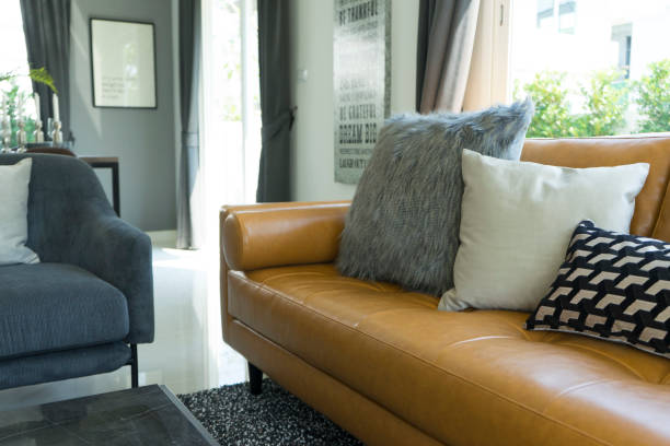 istock decorative pillow on leather sofa in living room 993363900